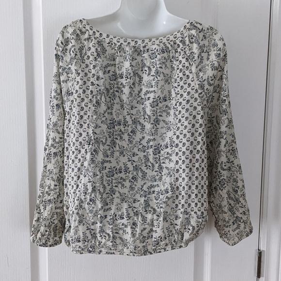 AMERICAN Eagle boho embroidered v neck 100% viscose blue white blouse Large T2 - Picture 4 of 11